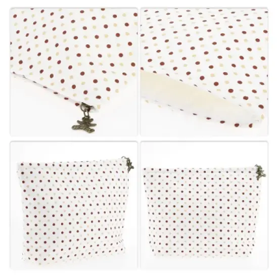 Unique Bargains Women Polka Dots Cosmetic Bag White Khaki 1 Pc image {2}