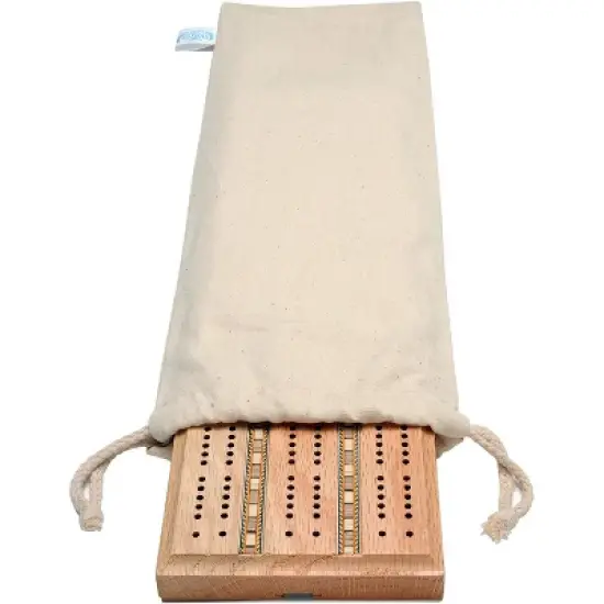 WE Games Deluxe Cribbage Set - Solid Wood with Inlay Sprint 3 Track Board with Easy Grip Pegs, Deck of Cards & Canvas Storage Bag image {2}