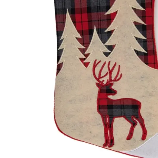 Northlight 19" Green and Red Plaid Reindeer With Forest Trees Christmas Stocking image {2}