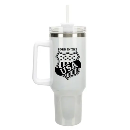 100 North Born In The USA American Flag Shield Wrap-Around 40 Oz. Stainless Steel Water Bottle Coffee Mug, Spill & Leak Resistant, Travel Tumbler with image {5}
