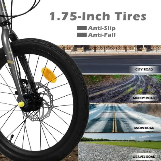 INFURNIC Bicycles 20 Inch Kids Road Bike 7-Speed Steel Frame Dual Disc Brakes for Boys and Girls, Grey, 55.9"*21.2"*31.5" image {4}