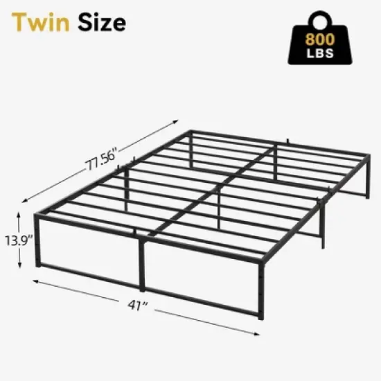 Twin Size Bed Frame Platform, 14 inch Metal Twin Bedframe with 3 in 1 Sturdy Steel Support, No Box Spring Needed Black Mattress Frame image {1}