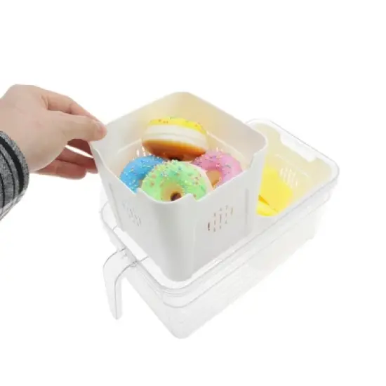 Unique Bargains Reusable Rectangle Drain Food Storage Containers 2 Compartment White Transparent 1 Set image {2}