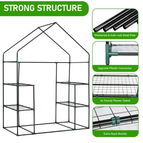 SEVOBAL Greenhouse Outdoor Durable PE Plant Green House for Frost Protection Shelf Clips Roll-up Zipper Door Walk-in for Planter, Green, 99"*37"*10" image {4}