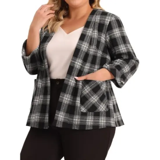Agnes Orinda Women's Plus Size Plaid 3/4 Sleeves Work Office Blazers Jacket Suits image {1}
