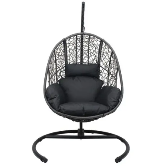 Okak PE Wicker Egg Swing Chair with Stand,Indoor/Outdoor Hanging Chair with Cushion,Porch Swing for Patio,Garden,Backyard image {2}