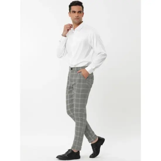 Lars Amadeus Men's Dress Plaid Slim Fit Flat Front Business Pencil Pants with Pockets image {3}