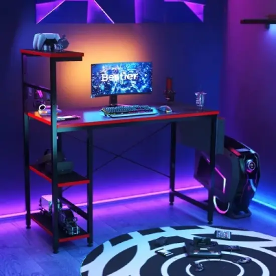 Bestier 44&rdquo; Gaming Desk with LED Lights, PC Gamer Desk with 4 Tier Adjustable  Shelves & Storage Bag, Computer Office Desk for Small Spaces image {5}