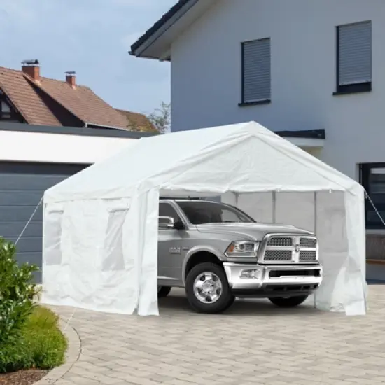 Aoodor Vehicle Carport Canopy, Heavy Duty Iron Frame Portable Garage with Removable Sidewalls and Roll-up Windows and Doors, Party Tent Boat Shelter image {2}
