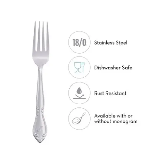 RiverRidge Rose Flatware 46pc Monogrammed Stainless Steel Silverware Set for 8 image {7}