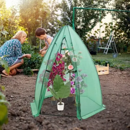 Portable Hexagonal Greenhouse for Outdoor Plants, Heavy Duty PE Cover, Zippered Door & Mesh Window, Plant Protection from Animals & Weather image {4}