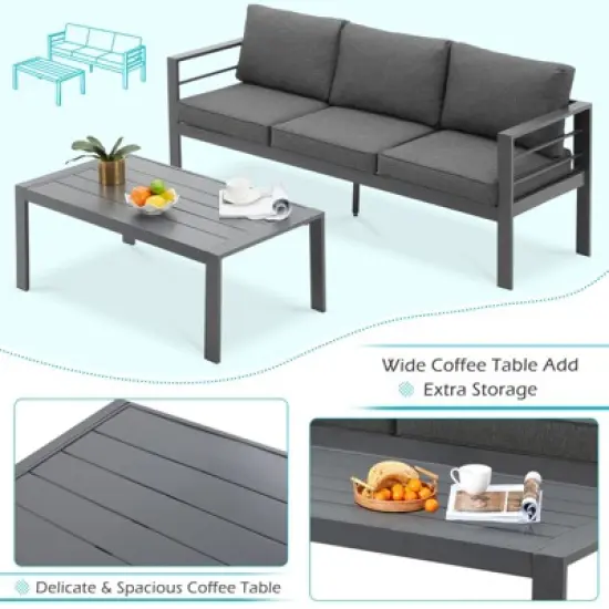 Cesicia 7-Piece Patio Sofa Set with Coffee Table for Backyard, Porch & Poolside，Black Frame and Brown Cushions image {3}