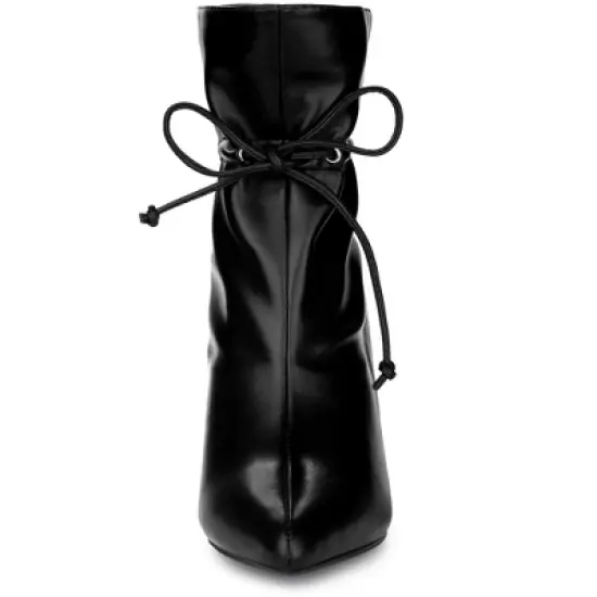 Allegra K Women's Pointed Toe Drawstring Pull on Stiletto Heel Ankle Boots image {1}