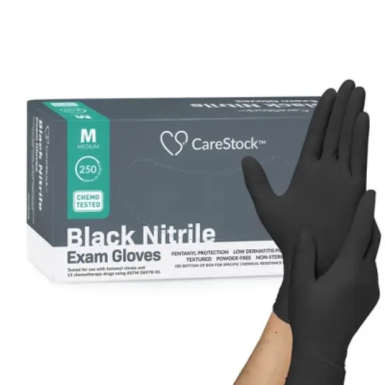 CareStock Black Nitrile Exam Gloves - Powder Free, Slip-Resistant, Disposable image {11}