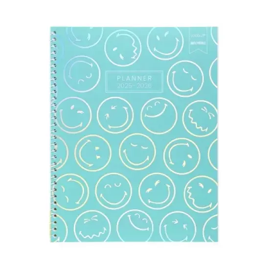 Yoobi SmileyWorld 8.5"x11" 2025-2026 Monthly Planner Teal Holographic Smiley image {8}