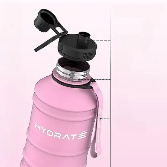 HYDRATE 1.3L Stainless Steel Water Bottle with Nylon Carrying Strap and Leak-Proof Screw Cap, Soft Pink image {1}