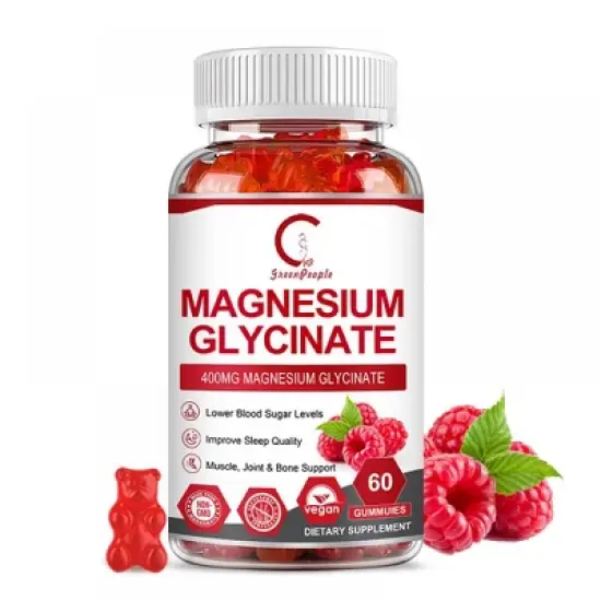GPGP GreenPeople Magnesium Glycinate Gummies 400mg - with Calcium, Potassium, Vitamin D for Immune Health - 60 Ct (Raspberry) image {6}