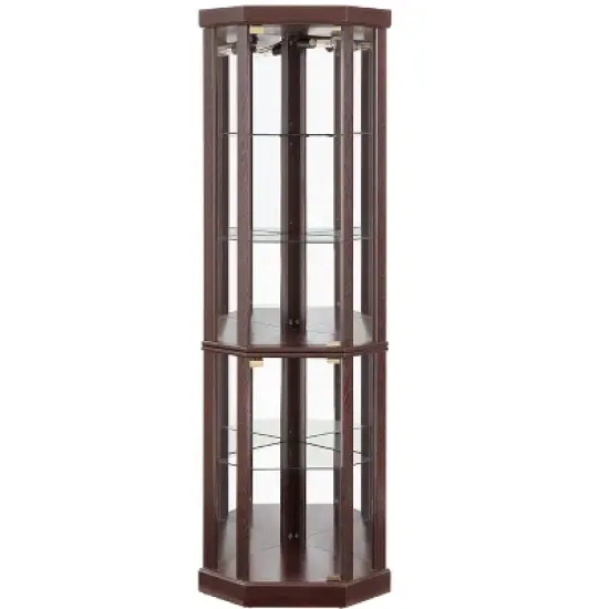 YOOCOZZ Lighted Corner Curio Cabinet &ndash; Elegant Glass Display Case (Built-in Lighting) for Antiques, Wine & Storage image {1}