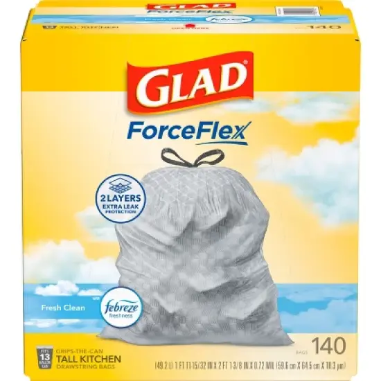 Glad ForceFlex Drawstring Trash Bags - Febreze Fresh - 13gal/140ct image {1}