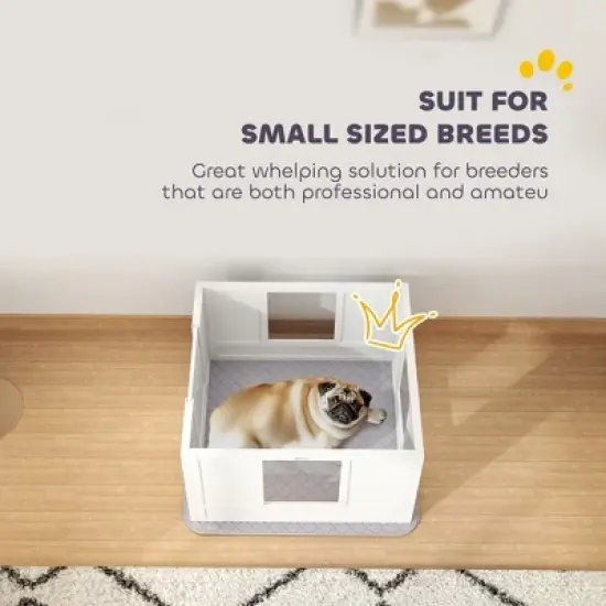 PawHut Whelping Box for Dogs with Waterproof Whelping Pad, Clear Panels, Adjustable Entrance, Double Room, for Small Dogs image {4}