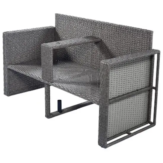 2pc Outdoor Wicker Conversation Sectional Set with Cushions & Half-Moon Side Table for Umbrella - Gray - GODEER image {10}
