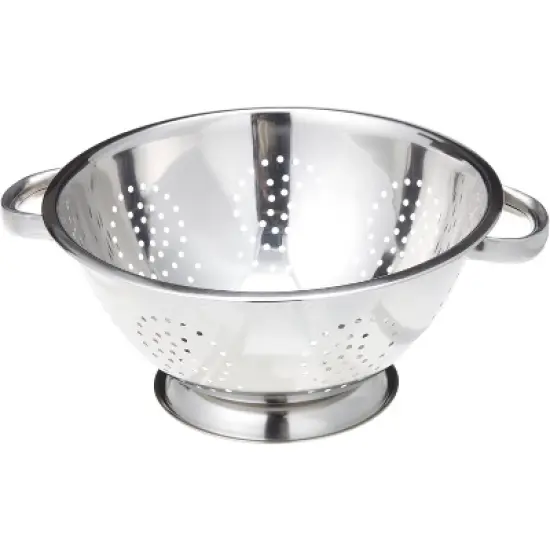 Heavy Duty Stainless Steel Colander 5 Qt | Easy Grip Handles | Self-Draining Base | Mirror Polished image {5}
