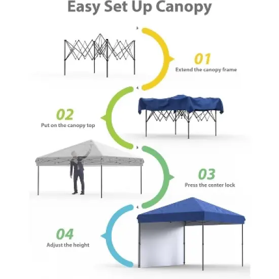 10&times;10 ft Heavy‑Duty Instant Pop‑Up Canopy Tent &ndash; One‑Person Push‑Button Setup + Wheeled Bag & 1 Sidewall, UV/Water‑Resistant Outdoor Shelter image {1}