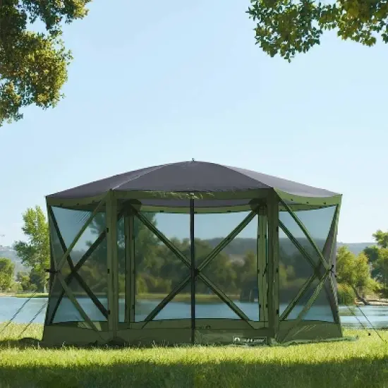 Lightspeed Outdoors Pop-Up 6-Sided Screen Shelter, Camping Gazebo, Green image {5}