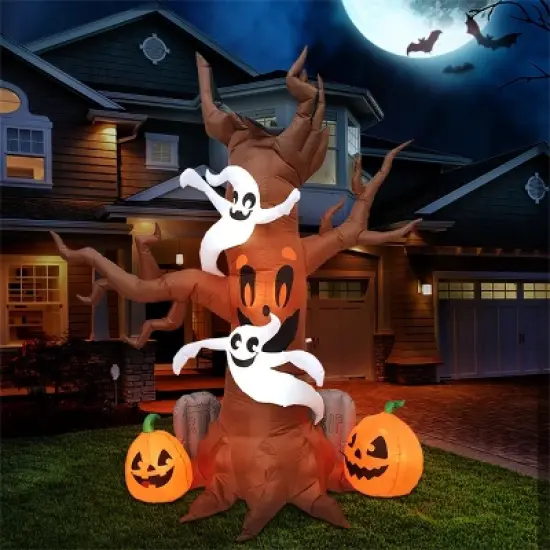 Joyfy 8 FT Halloween Inflatable Outdoor Decorations, Scary Tree with Ghost Pumpkin and Tombstone Inflatables with LEDs for Yard Garden Lawn Decoration image {3}