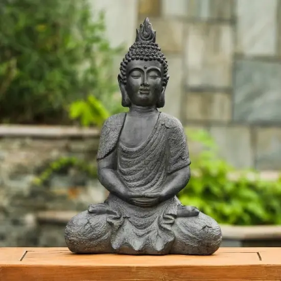 LuxenHome 21.75" Gray MgO Meditating Buddha Garden Statue image {1}