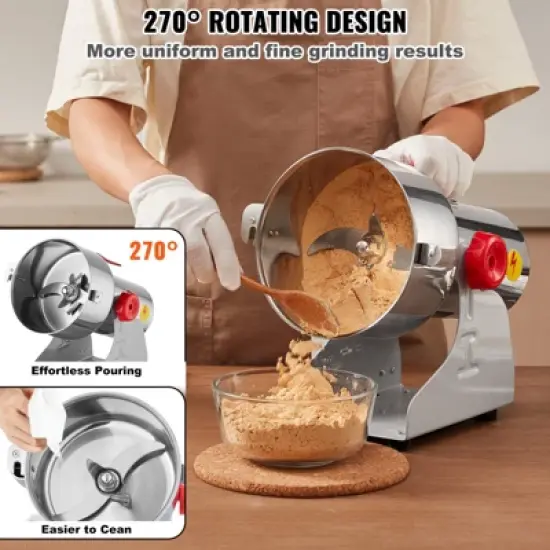 VEVOR 1000g Electric Grain Mill Grinder, High Speed 3000W Commercial Spice Grinders, Stainless Steel Pulverizer Powder Machine image {6}