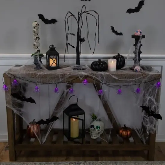 Northlight LED Lighted Spider Halloween Lights - 6' Black Wire - Purple Lights - 10ct image {1}