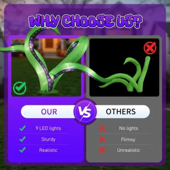 Angel Sar Halloween Inflatable Octopus Tentacles, 2 Pack 6.9FT Hanging Decor with LED Lights, for Window Yard Garden Outdoor Party Decoration image {5}