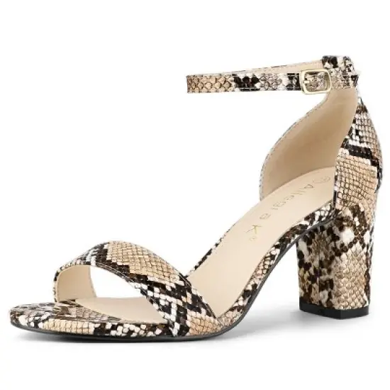 Allegra K Women's Snakeskin Chunky Heels Ankle Strap Sandals image {8}