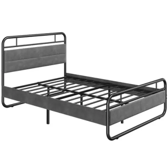 Yaheetech Metal Platform Bed Frame with Velvet Upholstered Headboard image {8}