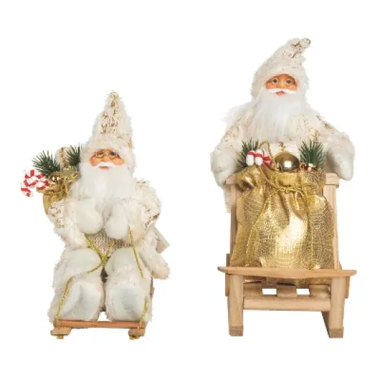 Transpac Fabric Elegant Metallic Santa Decor Set of 2 Christmas Home Decorations for Festive Holiday Cheer image {1}