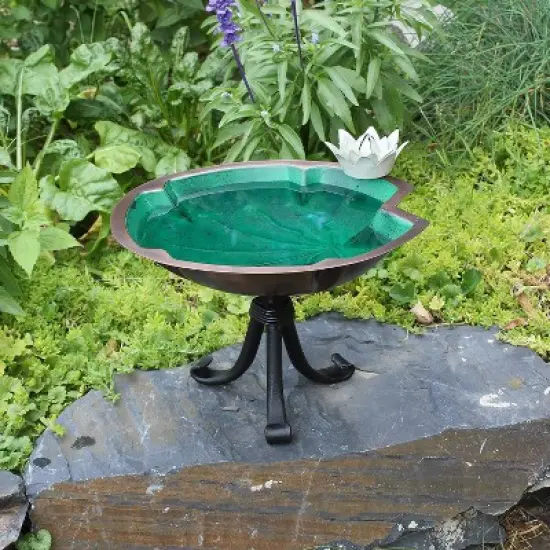 10.2" ACHLA Designs Lily Pad Birdbath: Antique Copper, No Assembly, Freestanding Iron Stand image {2}