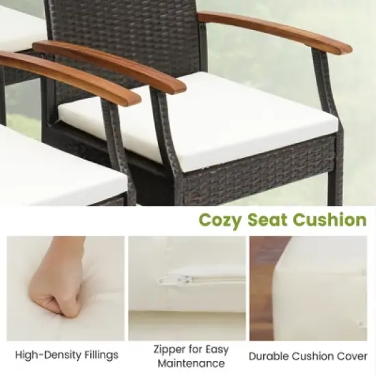 Costway 7PCS Patio  Dining Set Cushion Acacia Wood Armrests Table with Umbrella Hole image {3}
