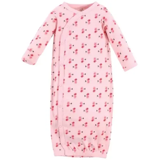 Touched by Nature Baby Girl Organic Cotton Side-Closure Snap Long-Sleeve Gowns 3pk, Coral Garden image {3}