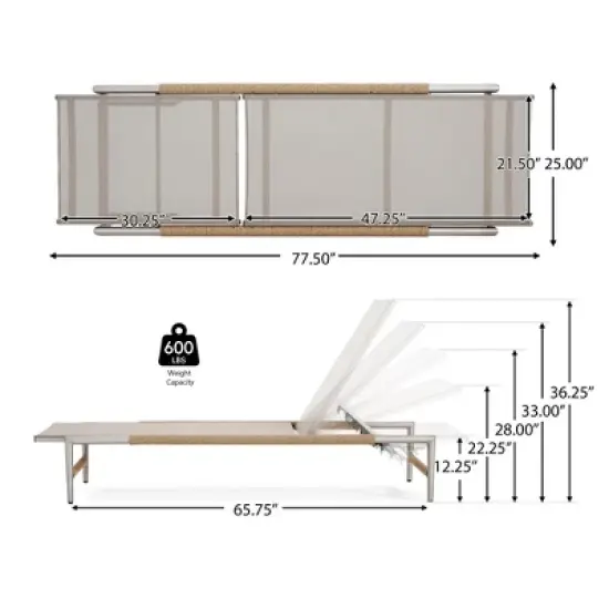 Outdoor Patio Aluminum Chaise Lounge, Aluminum Frame Chaise Lounge with Breathable Mesh Seat, Patio Chaise Lounge with Rope-Wrapped Rounded Legs-Koiai image {3}