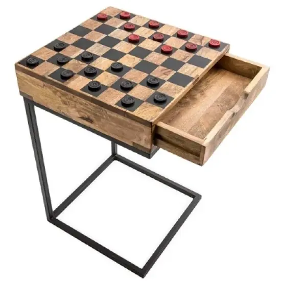 Plow & Hearth - Checkerboard Pull-Up Side Table with Game Pieces image {1}