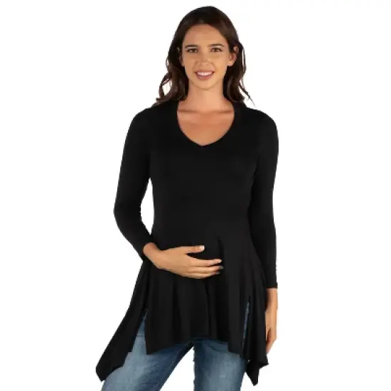 24seven Comfort Apparel Long Sleeve Split Hemline Maternity  Tunic Top image {4}