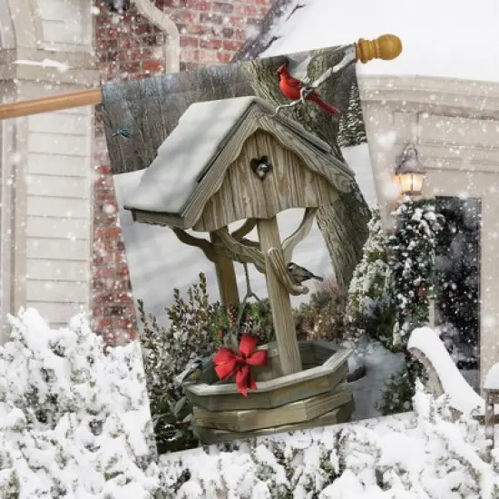 Briarwood Lane Winter Wishes Well House Flag Cardinal Snowy Scene image {2}