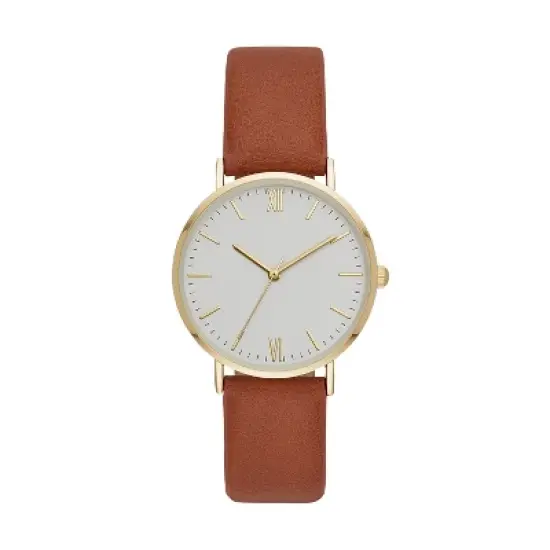 Women's Classic Strap Watch - A New Day&trade; Gold/Brown image {1}