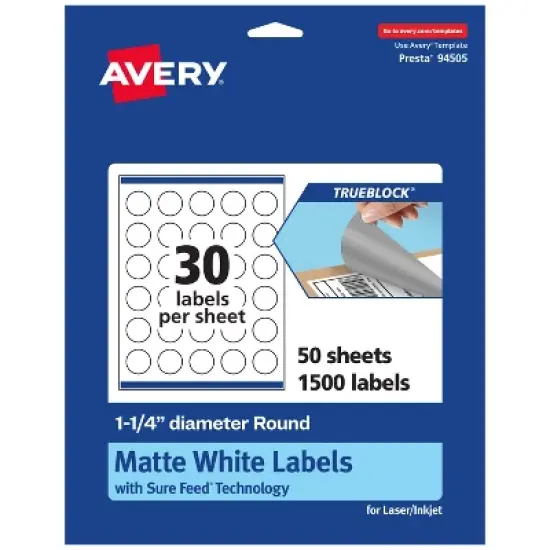 Avery TrueBlock Matte White Paper Labels,  1-1/4" diameter Round image {7}