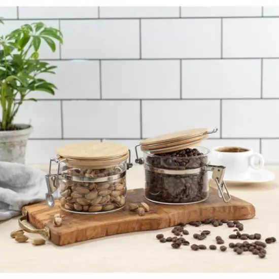 JoyJolt Kitchen Storage Jars with Airtight Bamboo Clamp Lids - 12 oz - Set of 2 image {1}