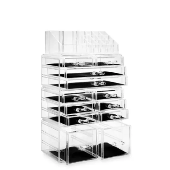 Casafield Makeup Cosmetic Organizer & Jewelry Storage Display Case, Clear Acrylic Stackable Storage Drawer Set image {1}