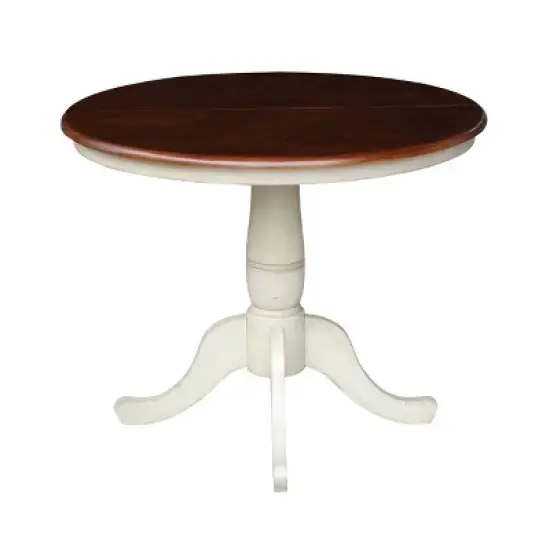 5pc 36" Dining Set RoundExtendable Dining Table Wood/Antiqued Almond/Espresso - International Concepts image {2}