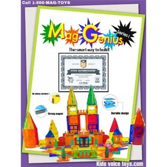 Mag Genius - 51 pieces of Colorful and Transparent Magnetic Building Tiles in Geometrical Shapes for Enhanced Structures image {2}