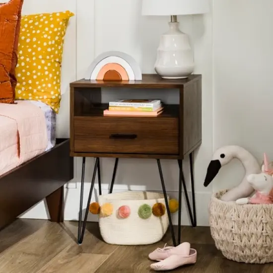 Amal Modern Single Drawer Hairpin Leg Nightstand - Saracina Home image {1}